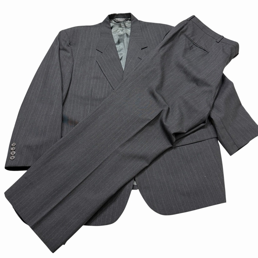 John Alexander Gray Pinstripe Suit Mens 2Pc Wool Blend Classic *Defects*
